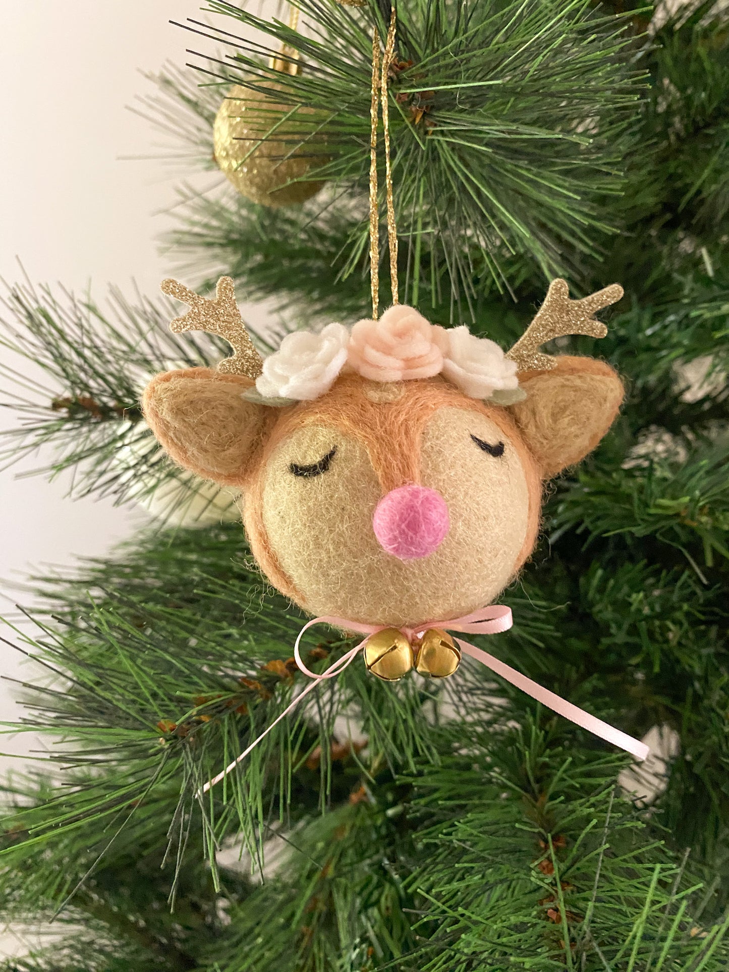 Reindeer Christmas Ornament - Pink Nose