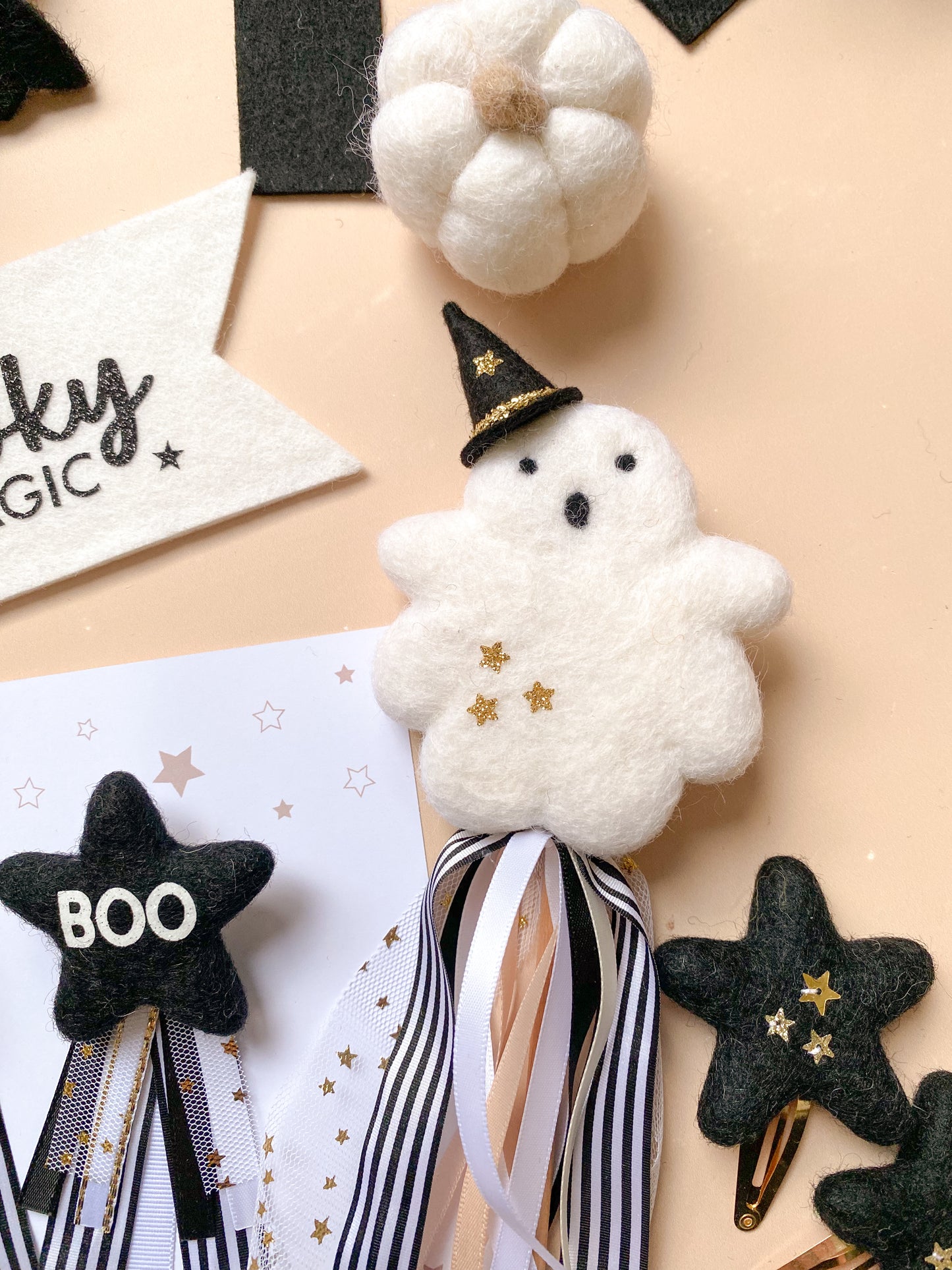 Ghost with Witch Hat Wand - Black