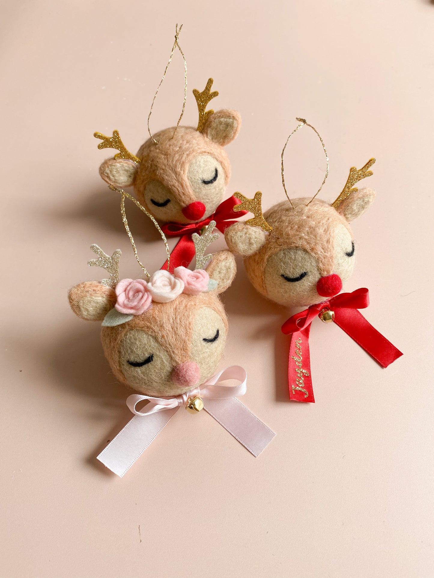 Christmas Ornament - Reindeer with Pink Nose | Personalisation