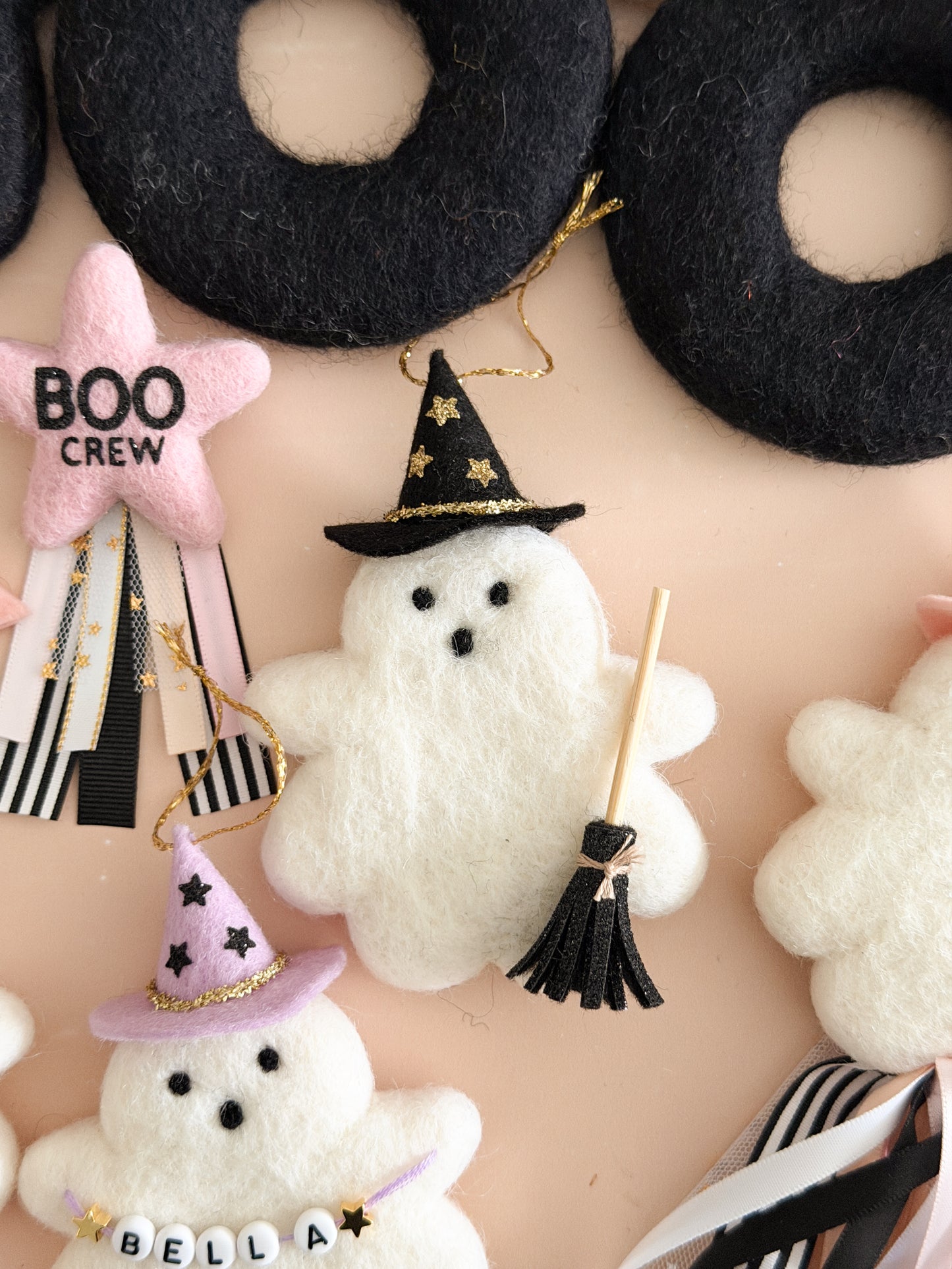 Halloween Ornament - Ghost Wizard with Broomstick