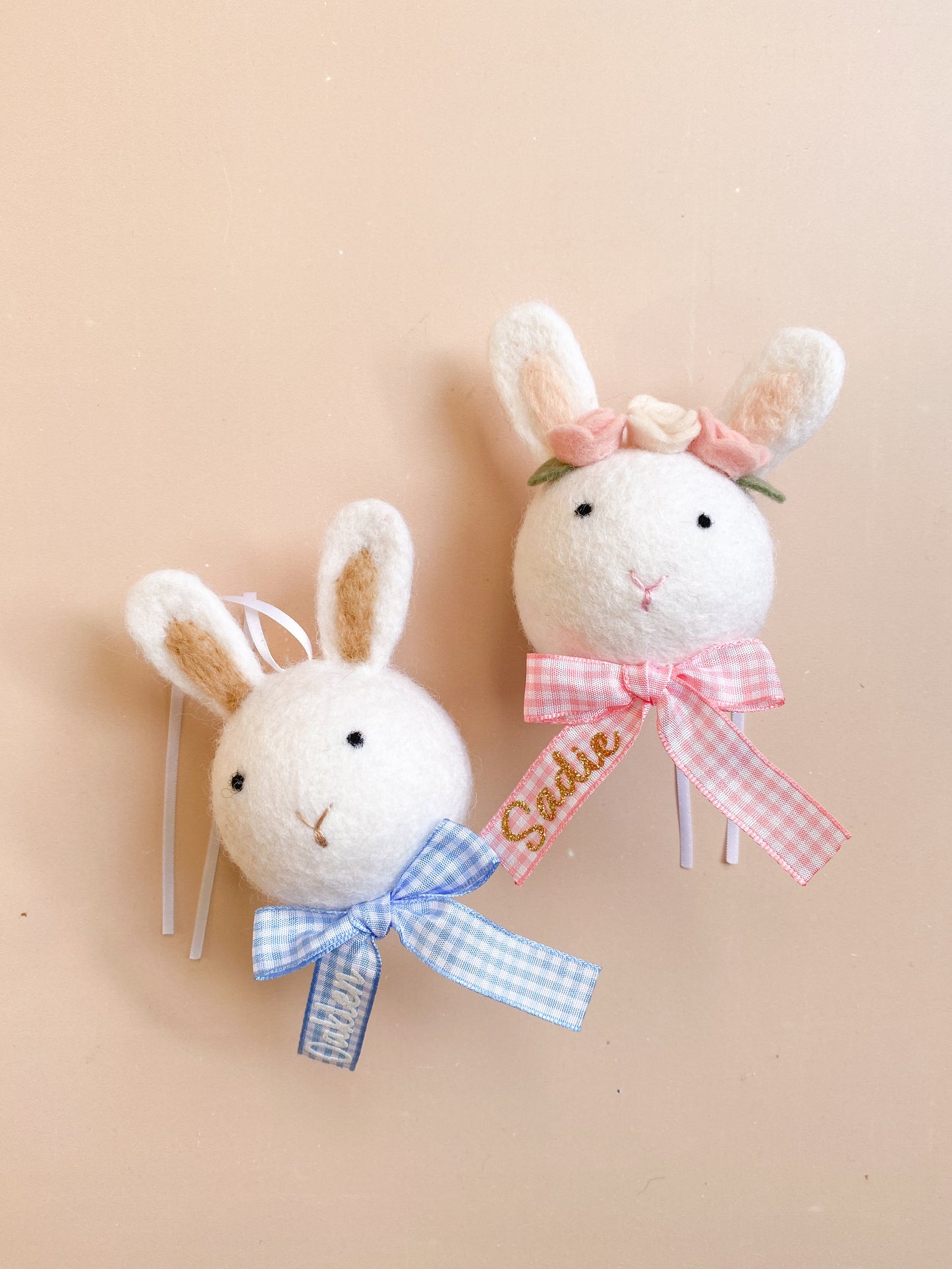 Bunny Ornament/ Hanging Decoration - Blue Gingham Bow | Personalisation