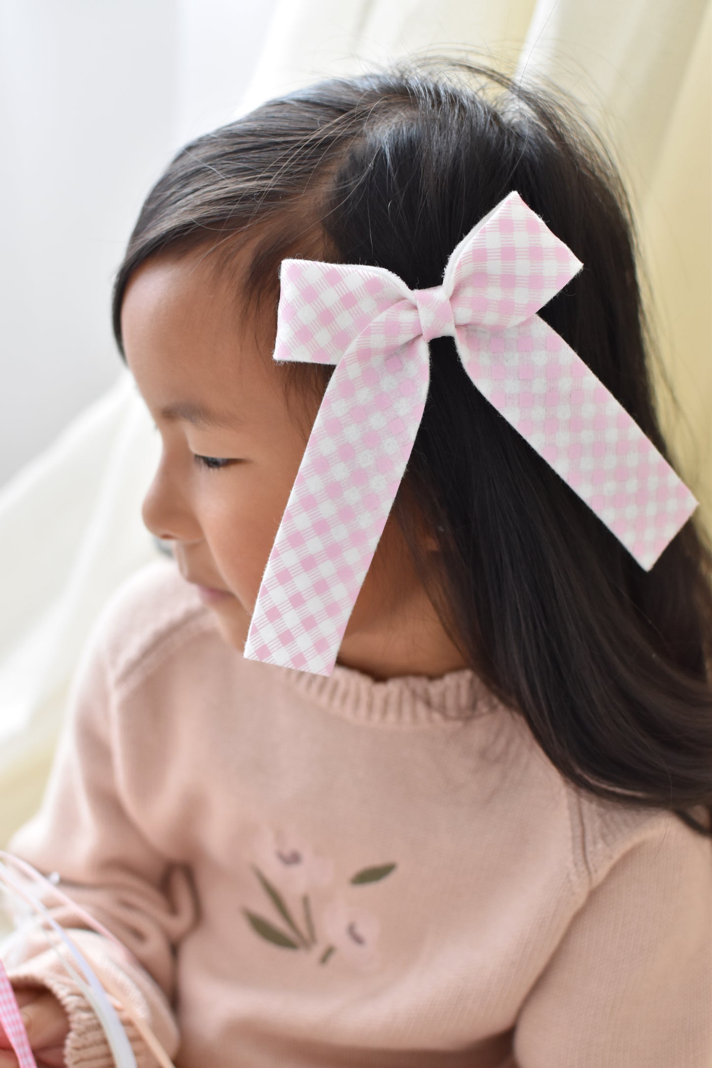 Bow Hair Clip - Pink Gingham
