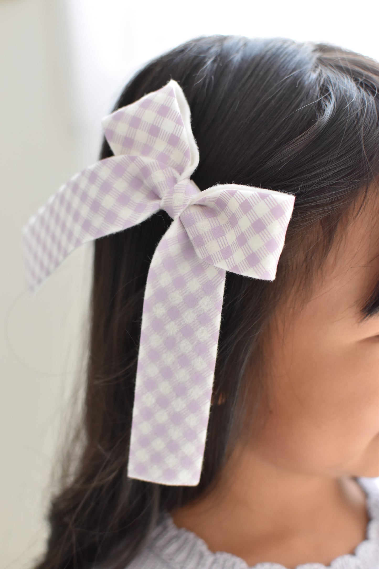 Bow Hair Clip - Lilac Gingham