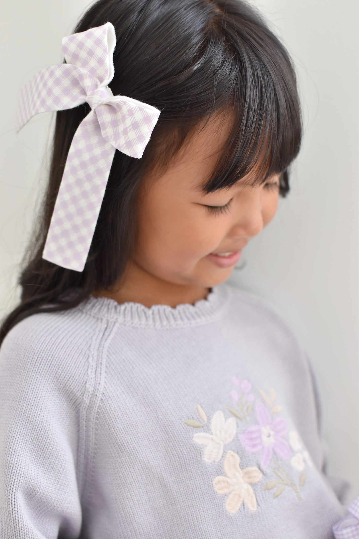 Bow Hair Clip - Lilac Gingham