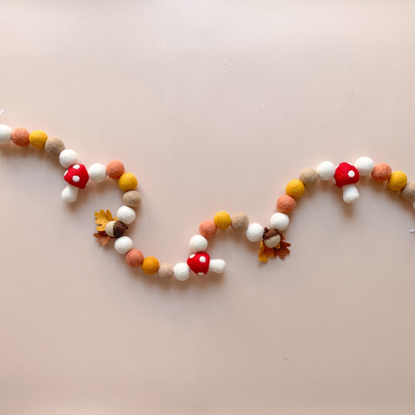 Autumn woodland mushroom felt ball garland