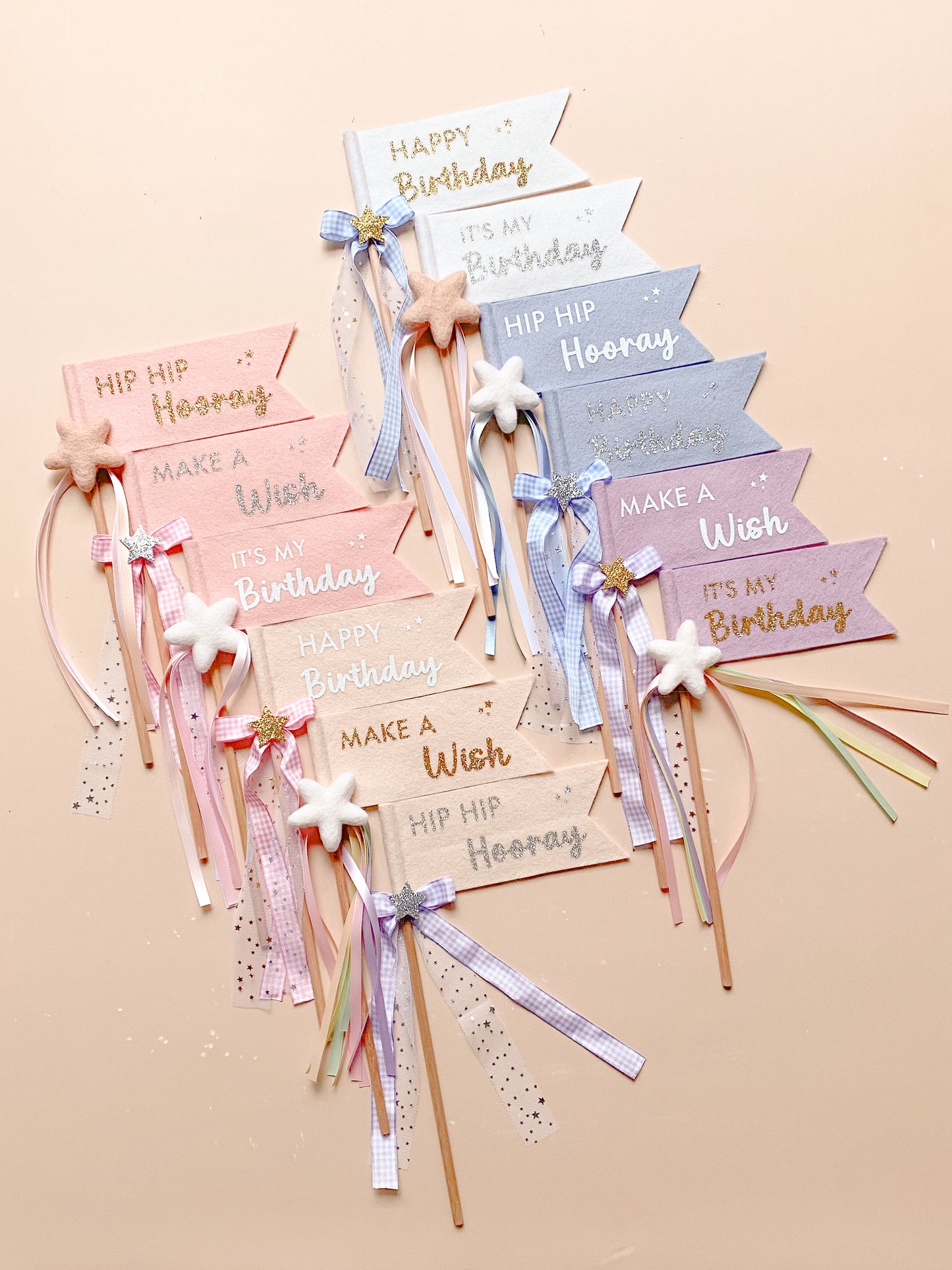 Decorative birthday wands with ribbons