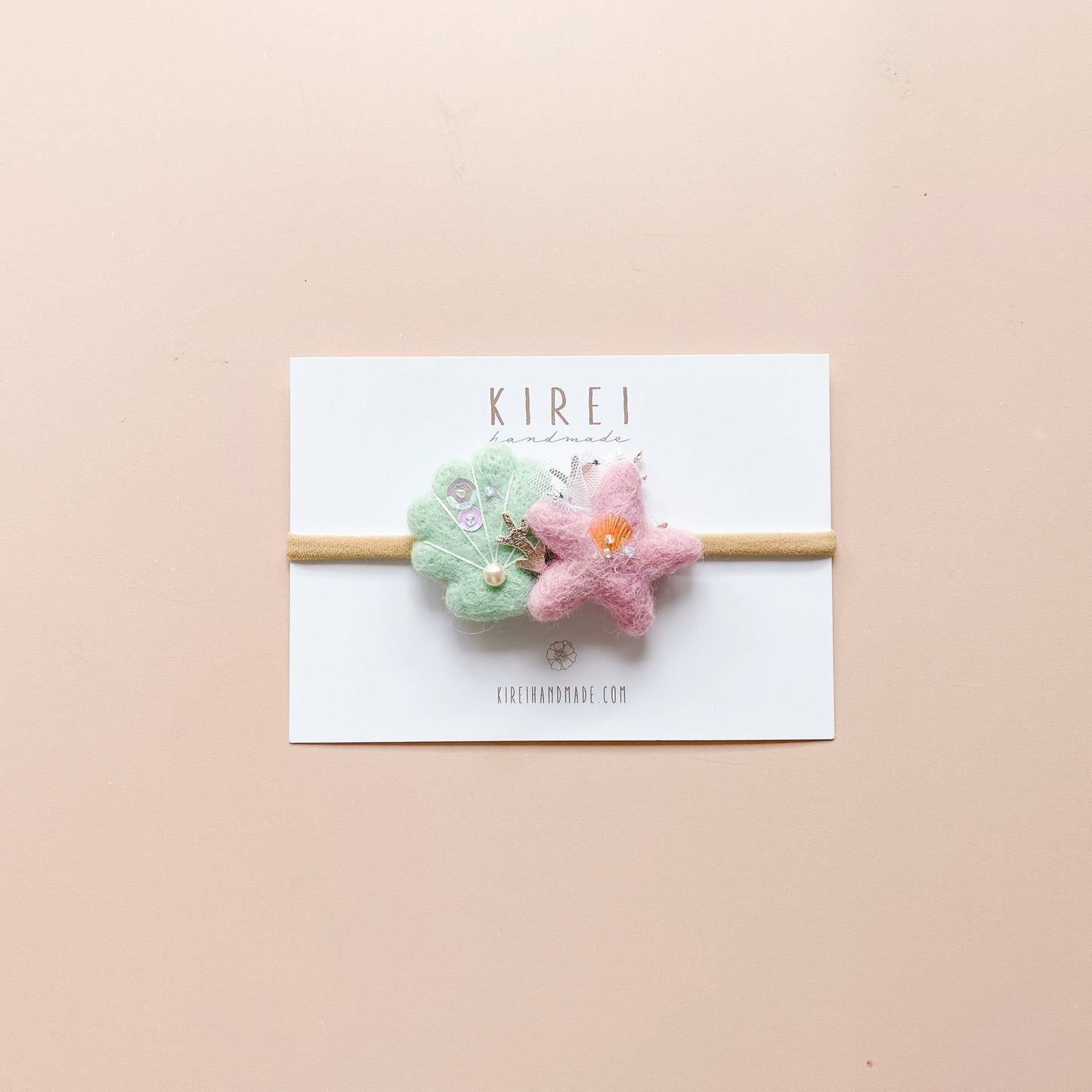 mini mermaid headband in seafoam and pink colours