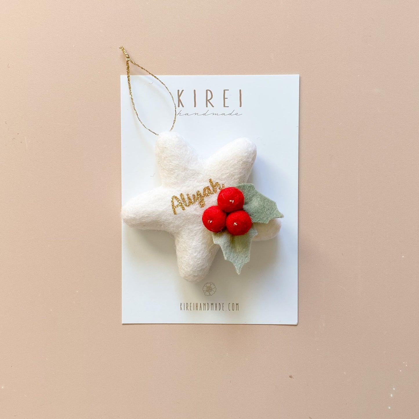 Christmas Ornament - White Star with Holly Berry | Personalisation