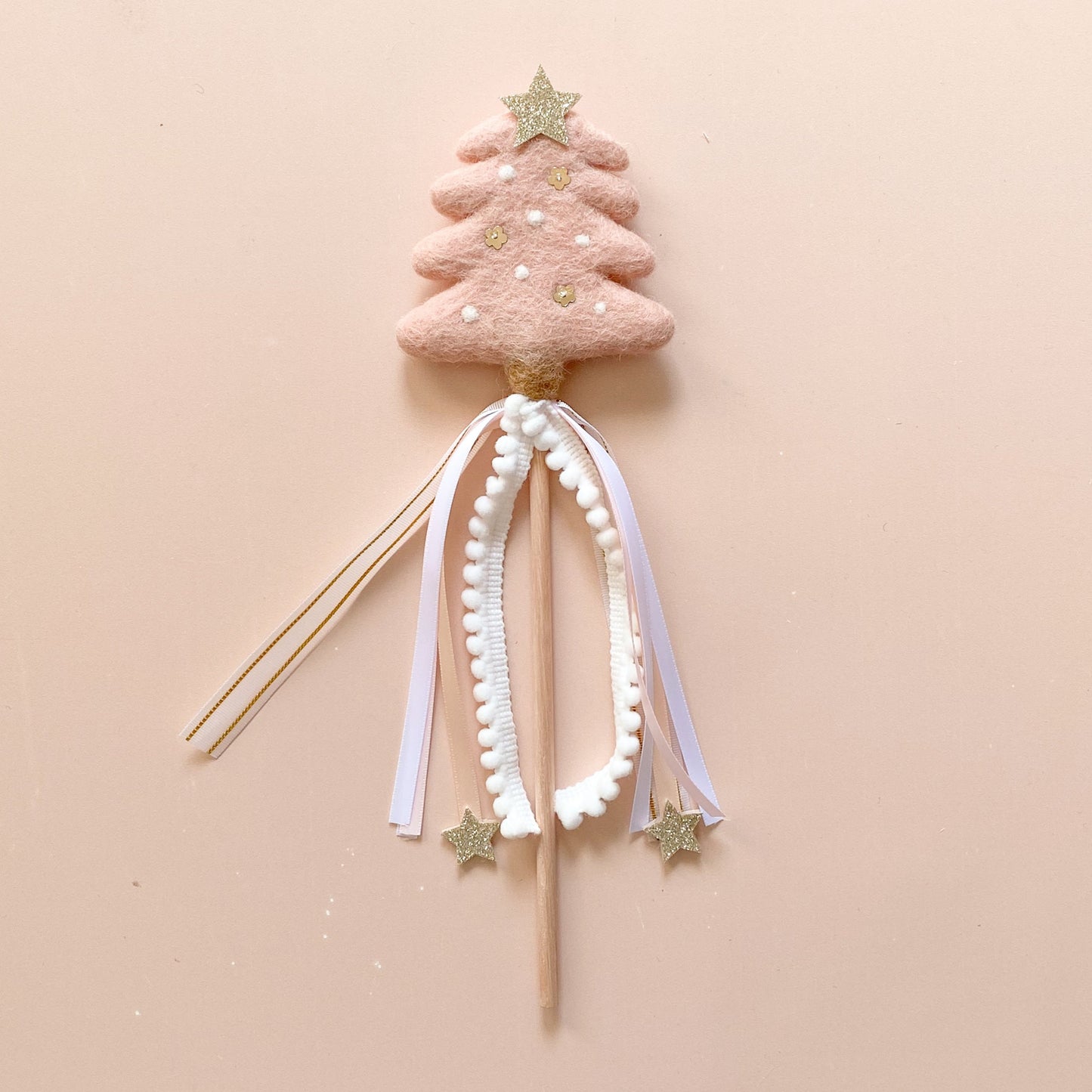 wool felted pink christmas tree decorative wand