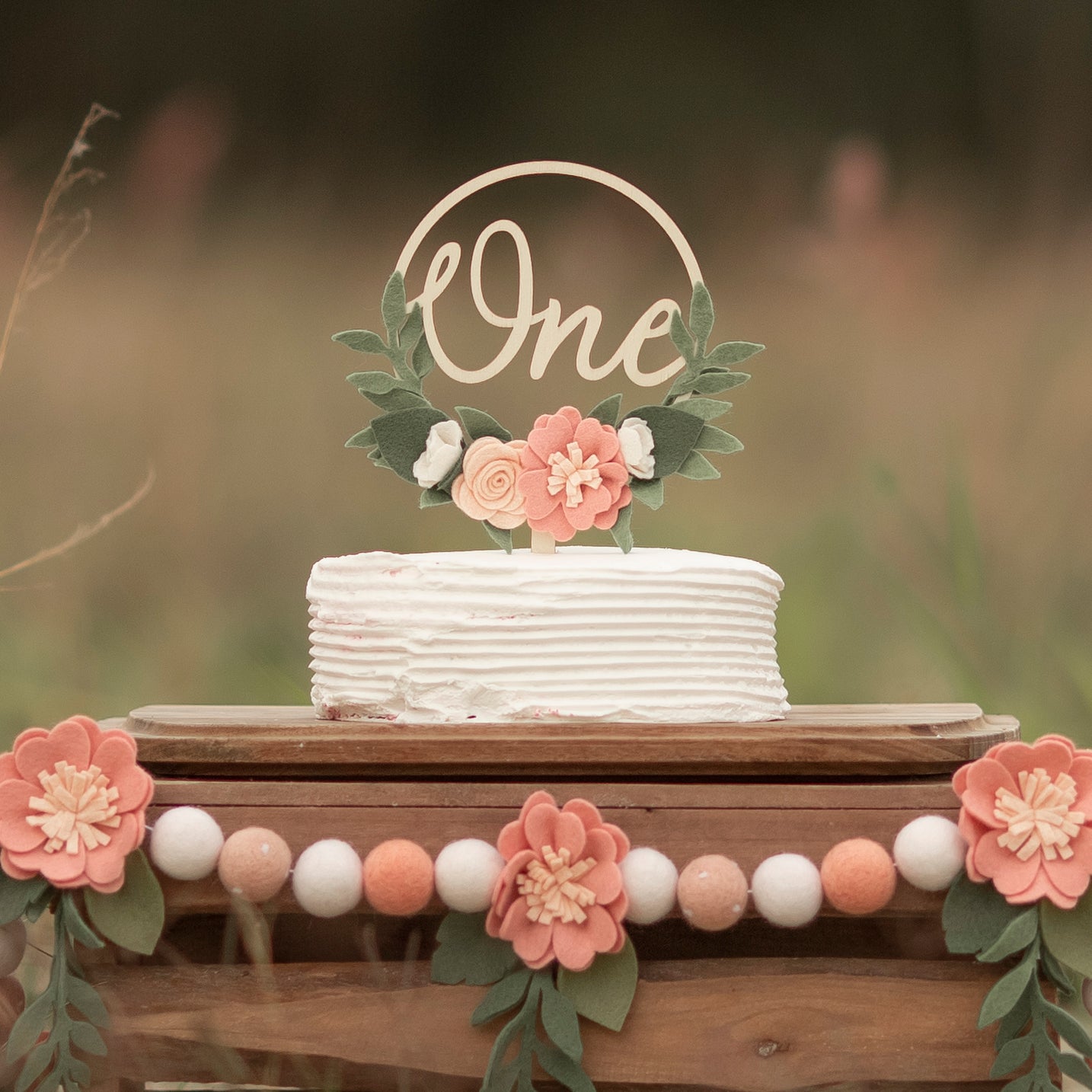 Blush Flower Wreath Cake Topper