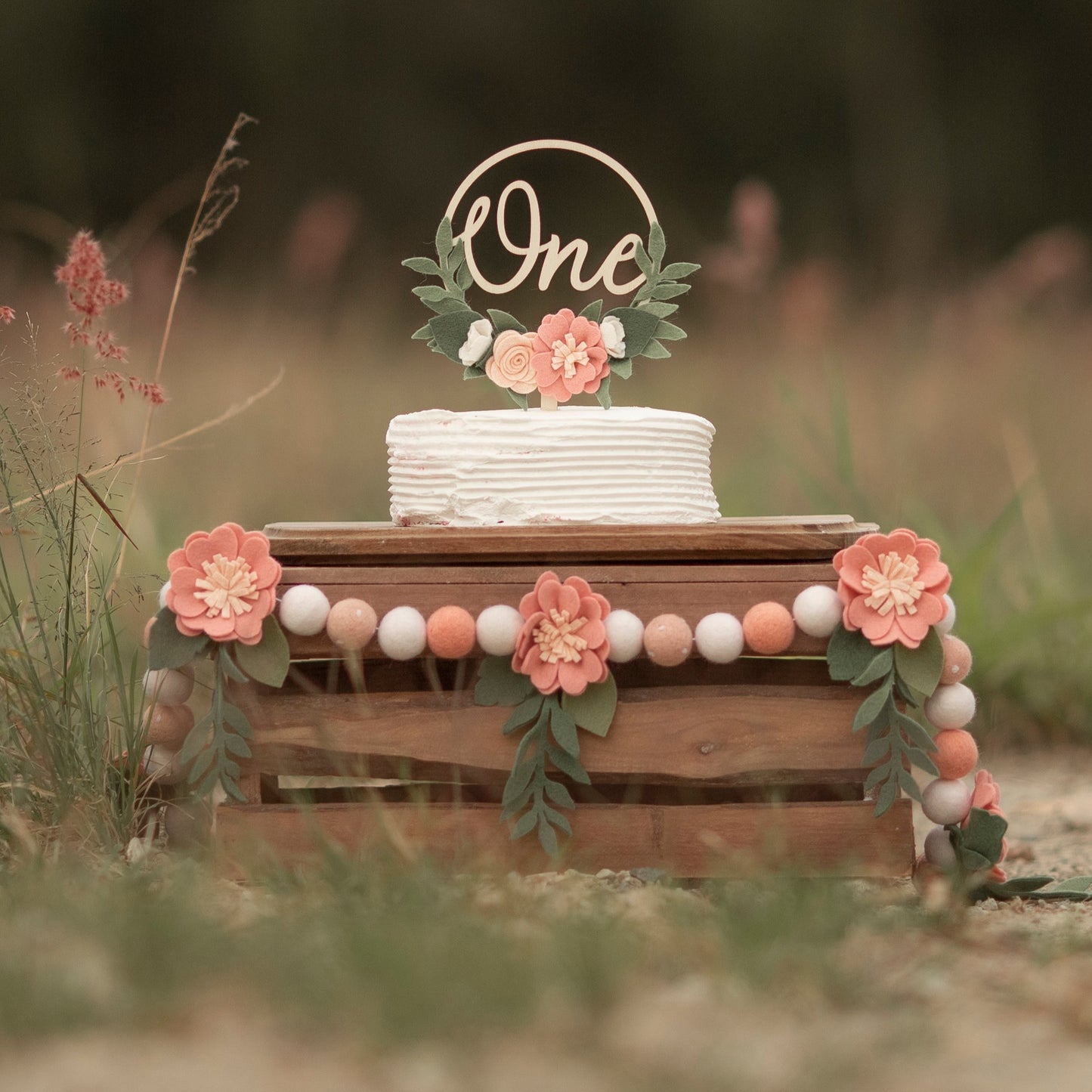 Blush Flower Wreath Cake Topper