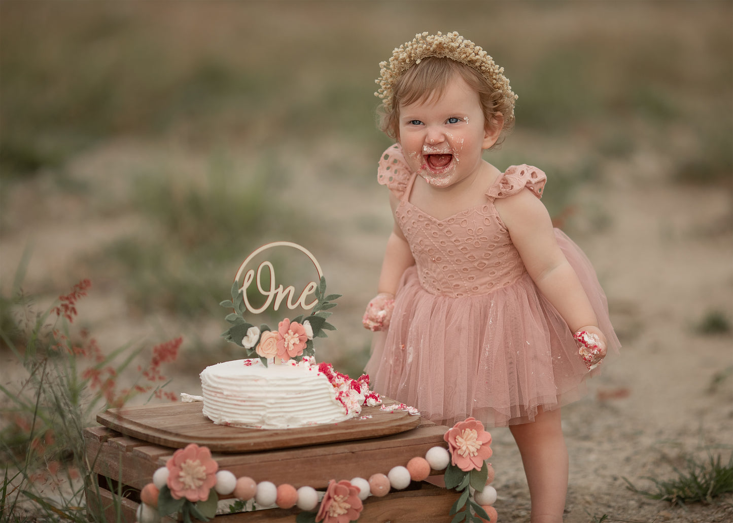 Blush Flower Wreath Cake Topper