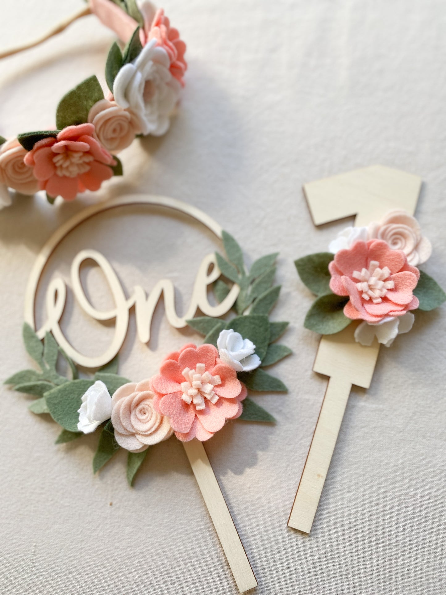 Blush Flower Number Cake Topper