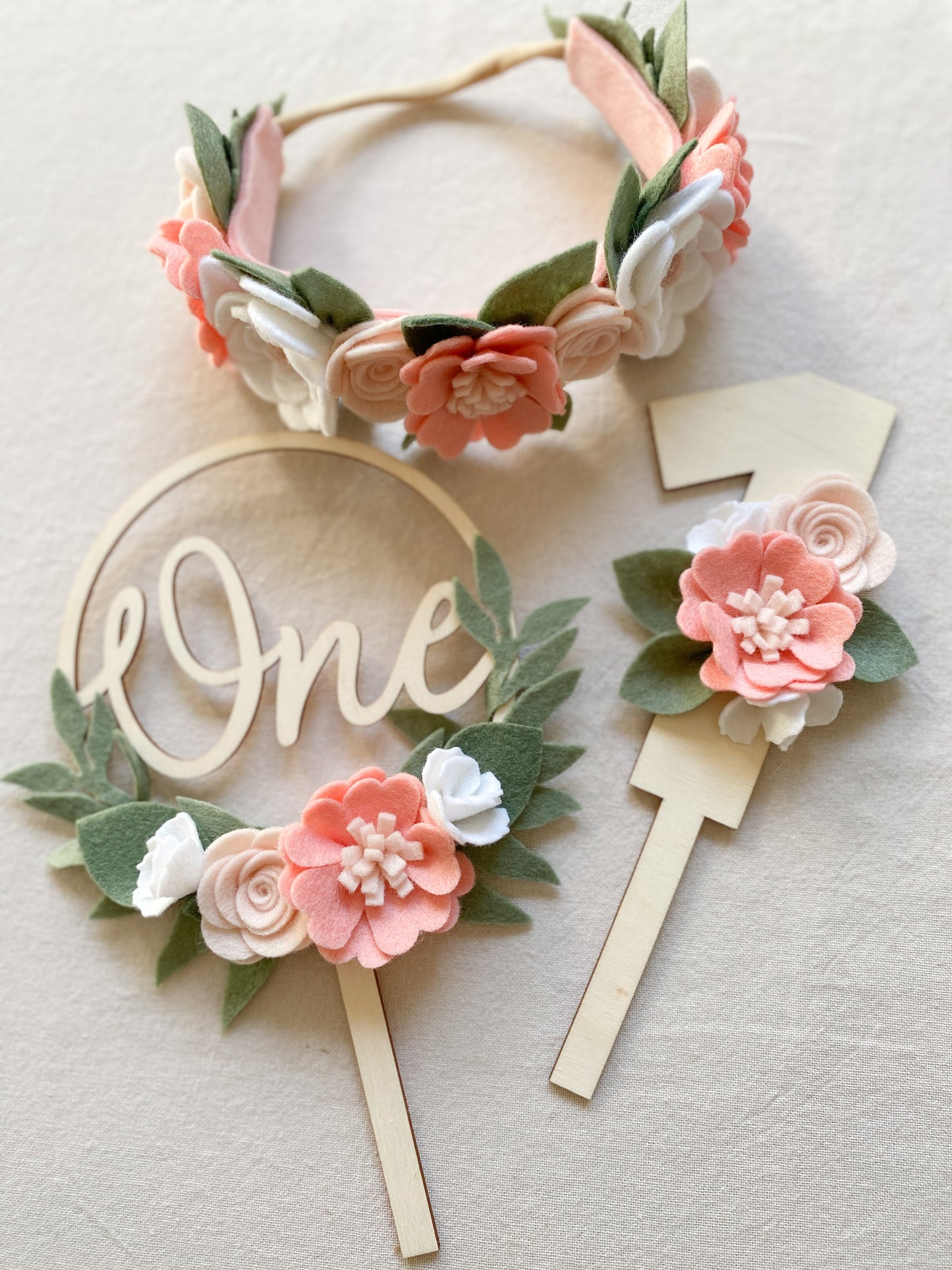 Blush Flower Number Cake Topper