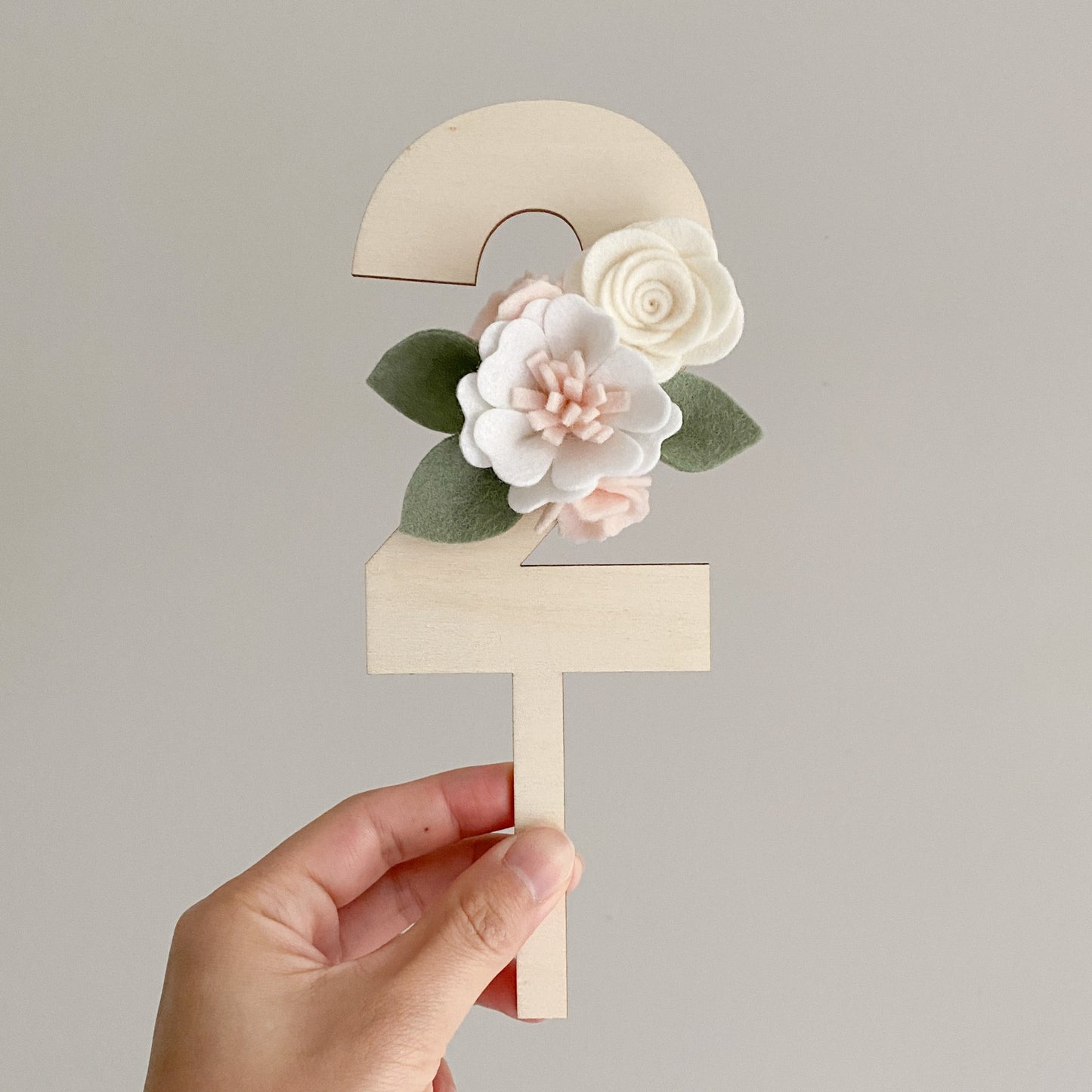 Neutral Flower Number Cake Topper