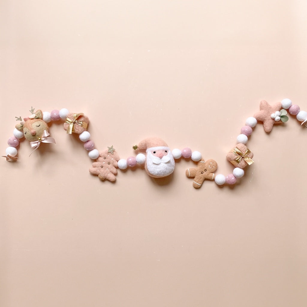 Decorative felted wool Christmas garland