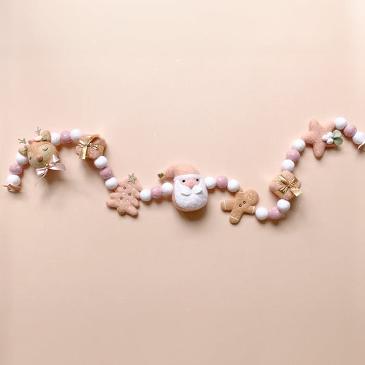 Decorative felted wool Christmas garland