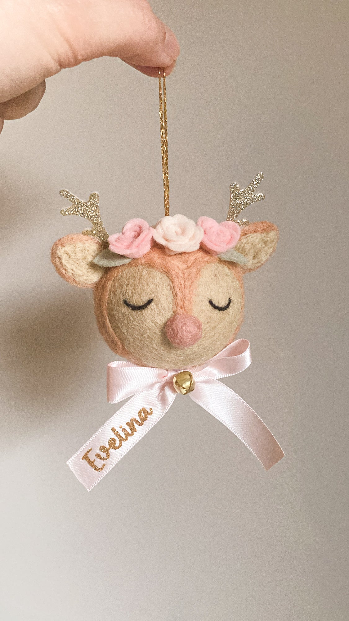 Christmas Ornament - Reindeer with Pink Nose | Personalisation