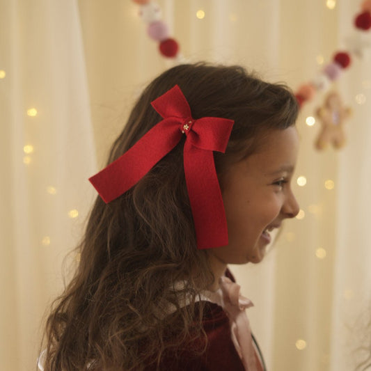 Personalised Christmas Bow Hair Clip - Red