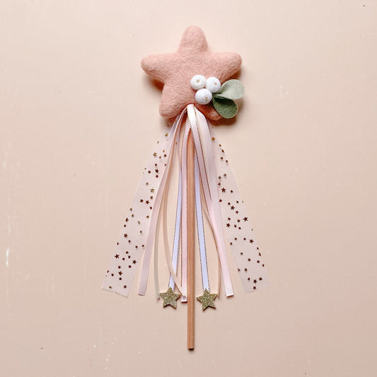 wool felted pink star shaped with mistletoe Christmas wand