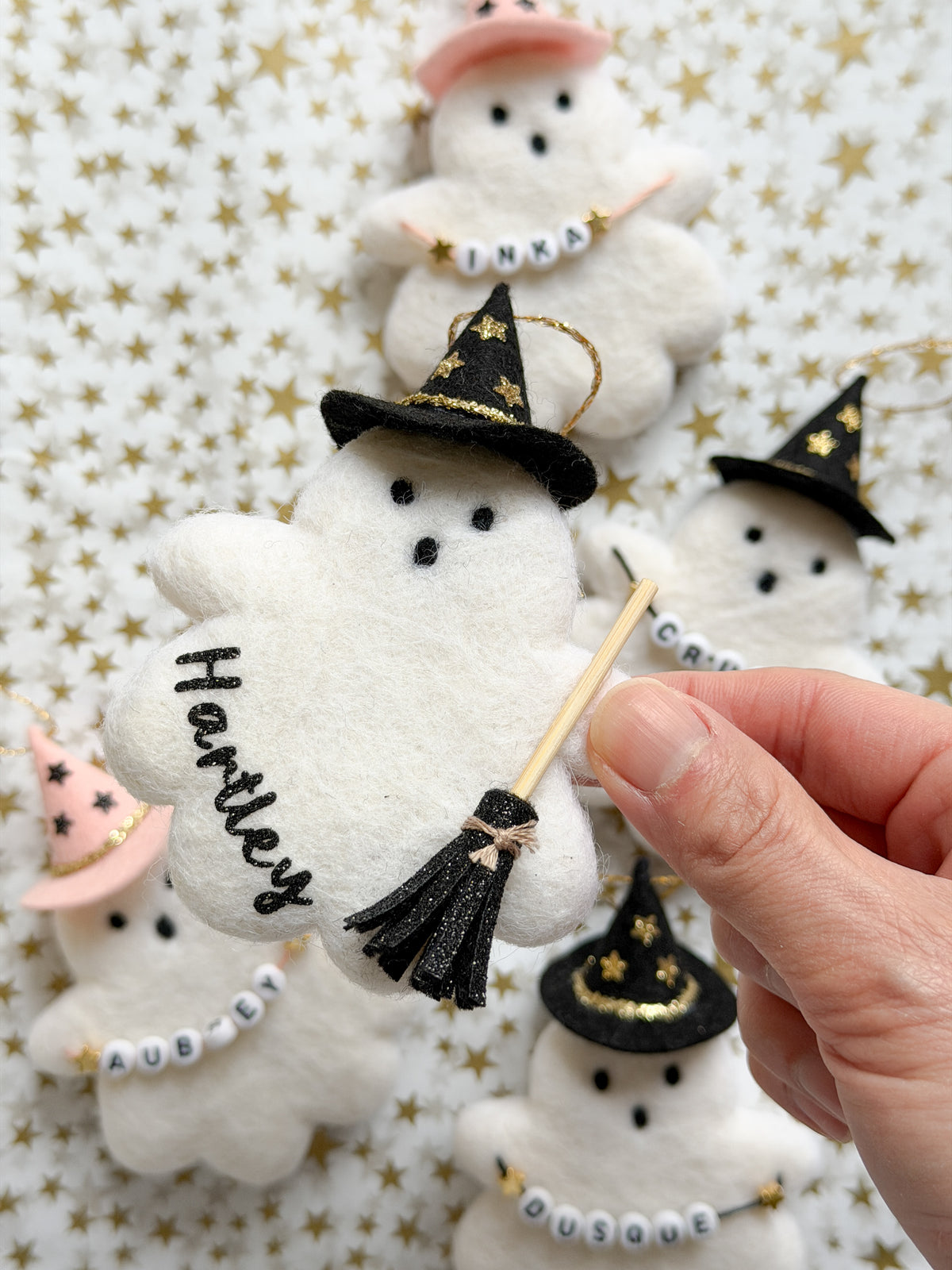 Halloween Ornament - Ghost Wizard with Broomstick