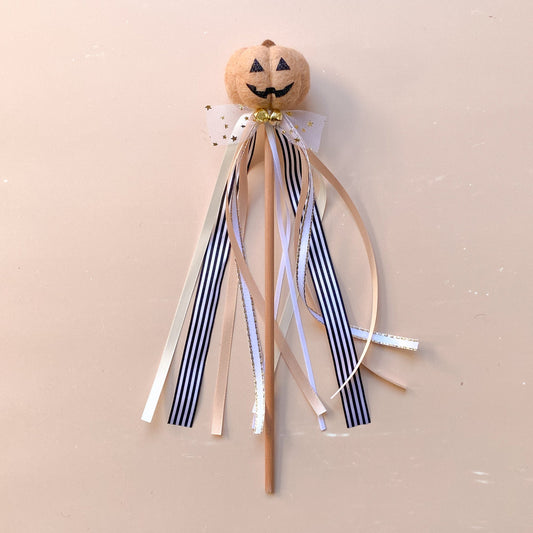 halloween pumpkin wand with ribbons