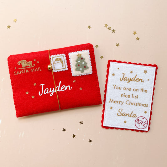 red felt envelope and nice list card from santa