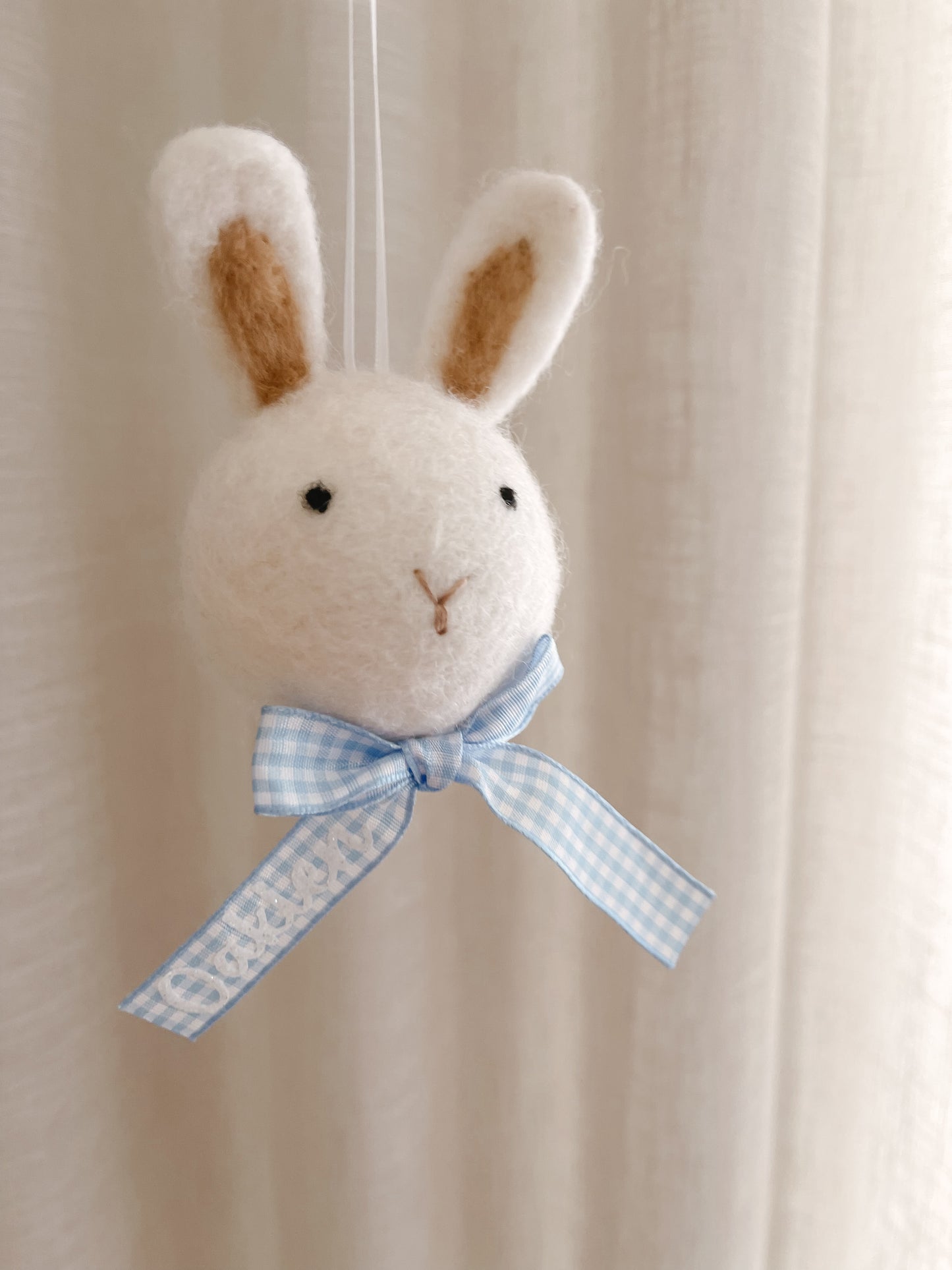 Bunny Ornament/ Hanging Decoration - Blue Gingham Bow | Personalisation