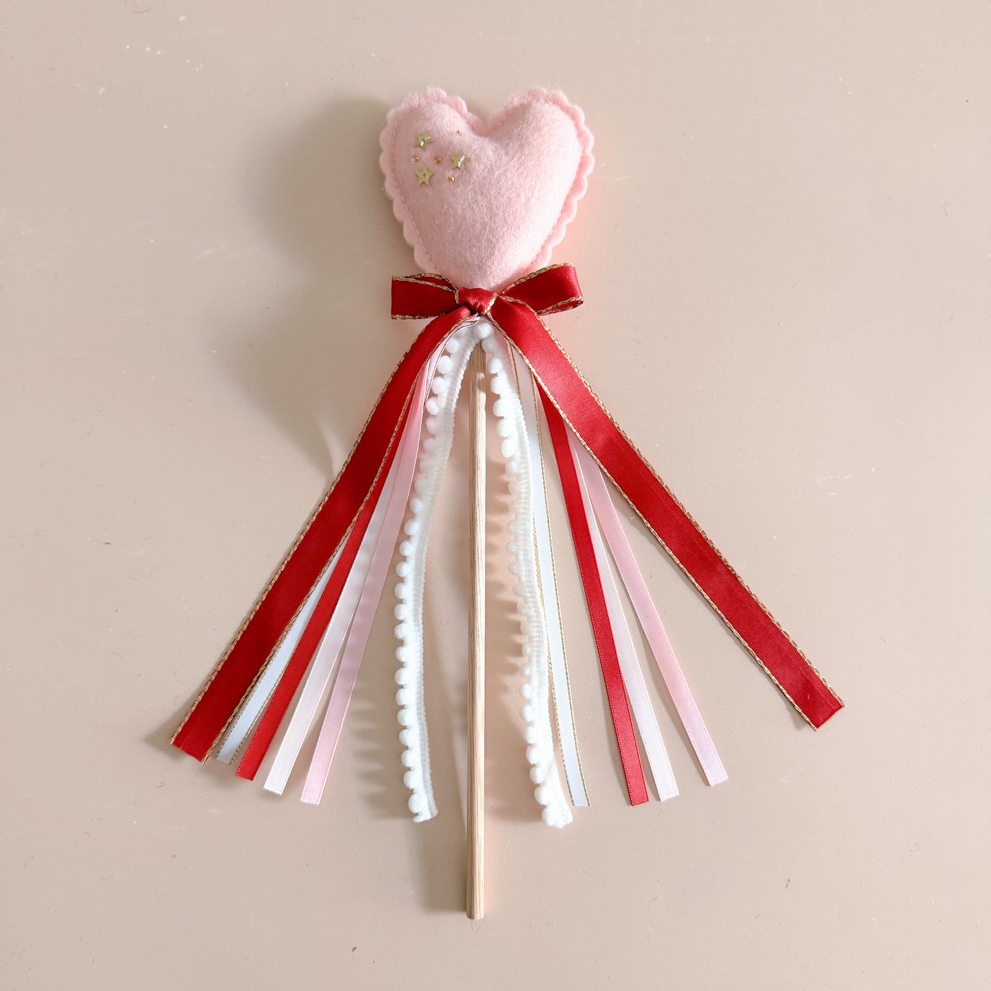 wool felt pink heart wand