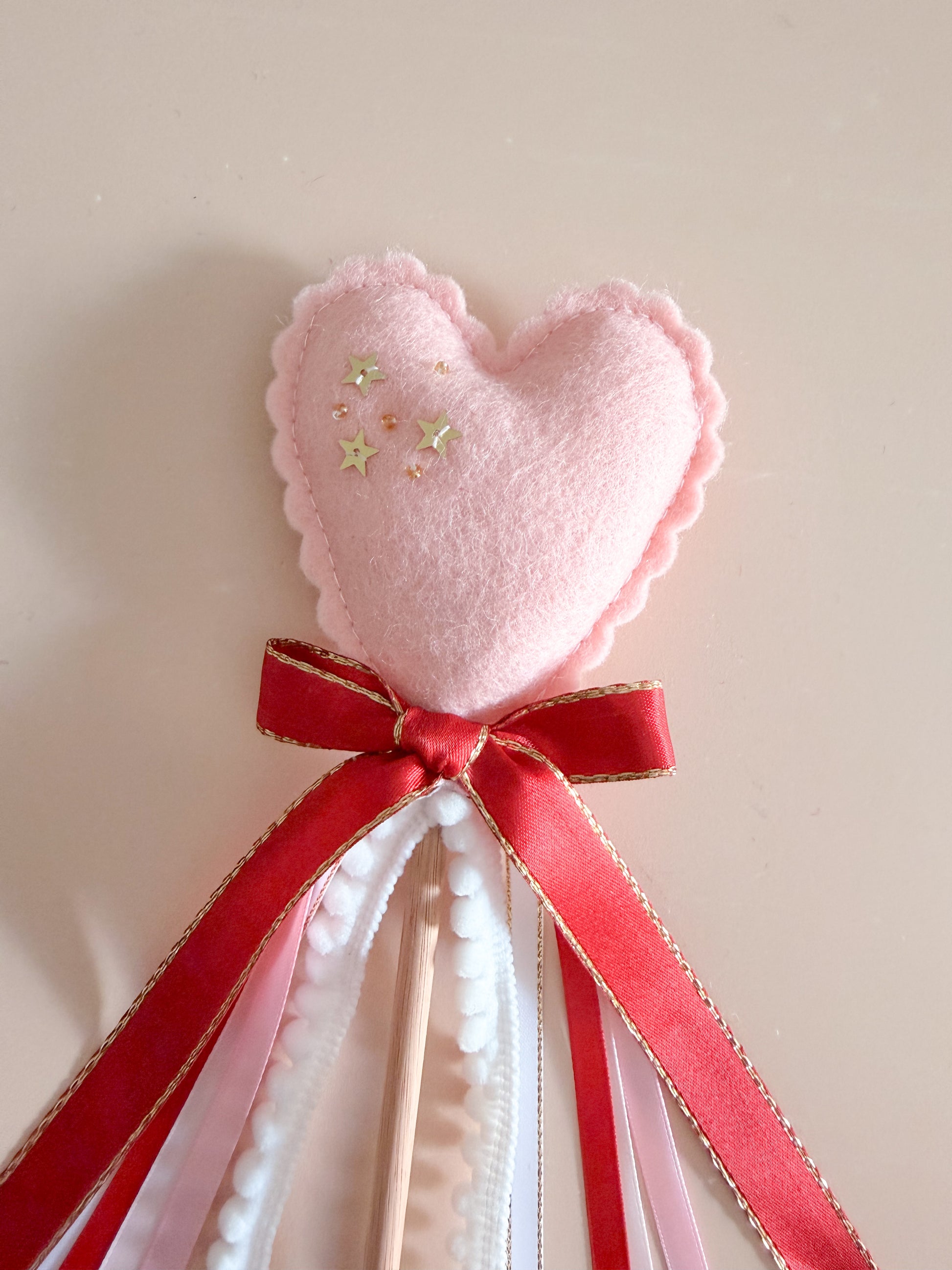 valentine's day wool felt pink heart wand