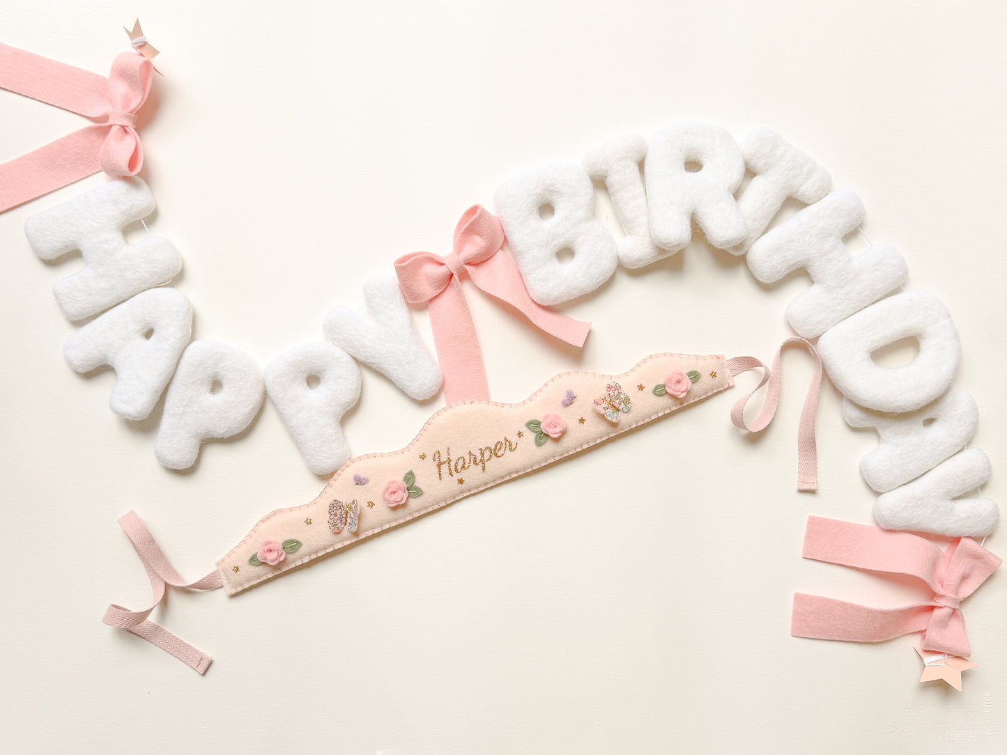 Happy Birthday Felt Garland - Bow | Customisable