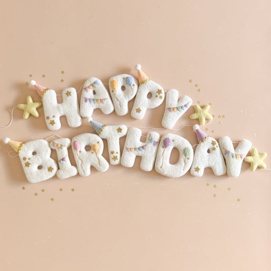 handmade wool felt happy birthday letter garland