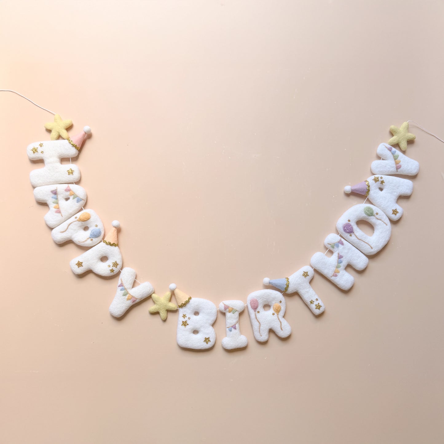 pastel colour wool felt happy birthday letter garland