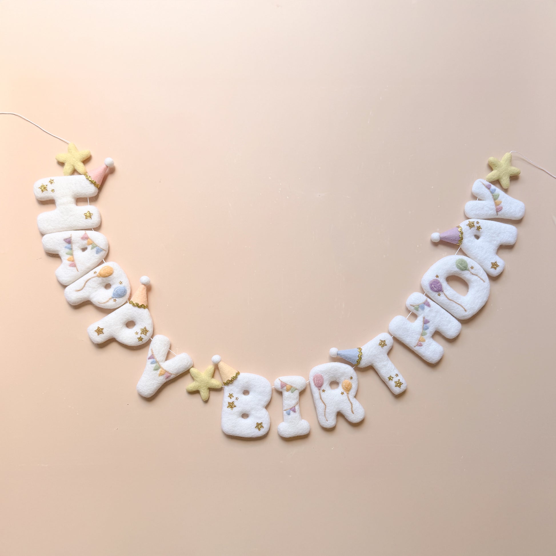 pastel colour wool felt happy birthday letter garland