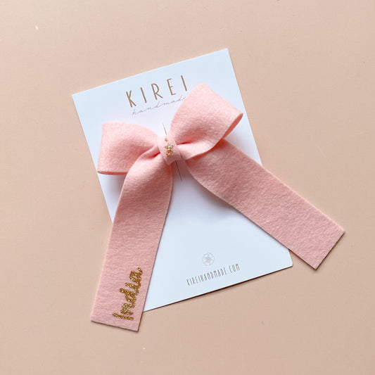 Personalised Christmas Bow Hair Clip - Pink