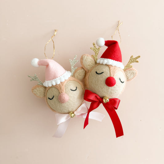 Christmas Ornament - Reindeer with Santa Hat | Personalisation | 2 Options