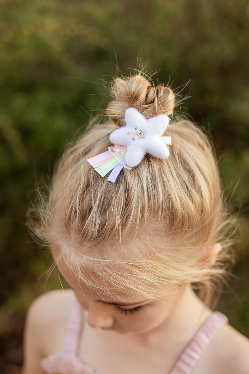 Shooting Star Headband/ Hair Clip - White/ Rainbow