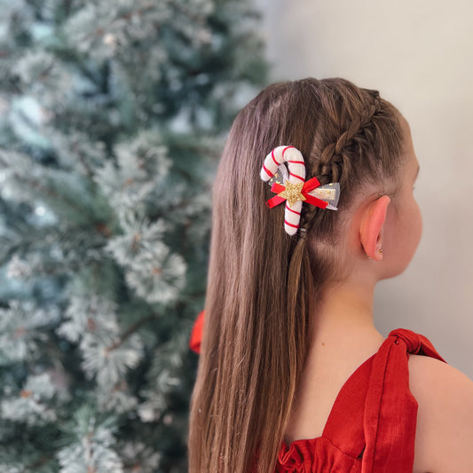 Candy Cane Hair Clip - Red