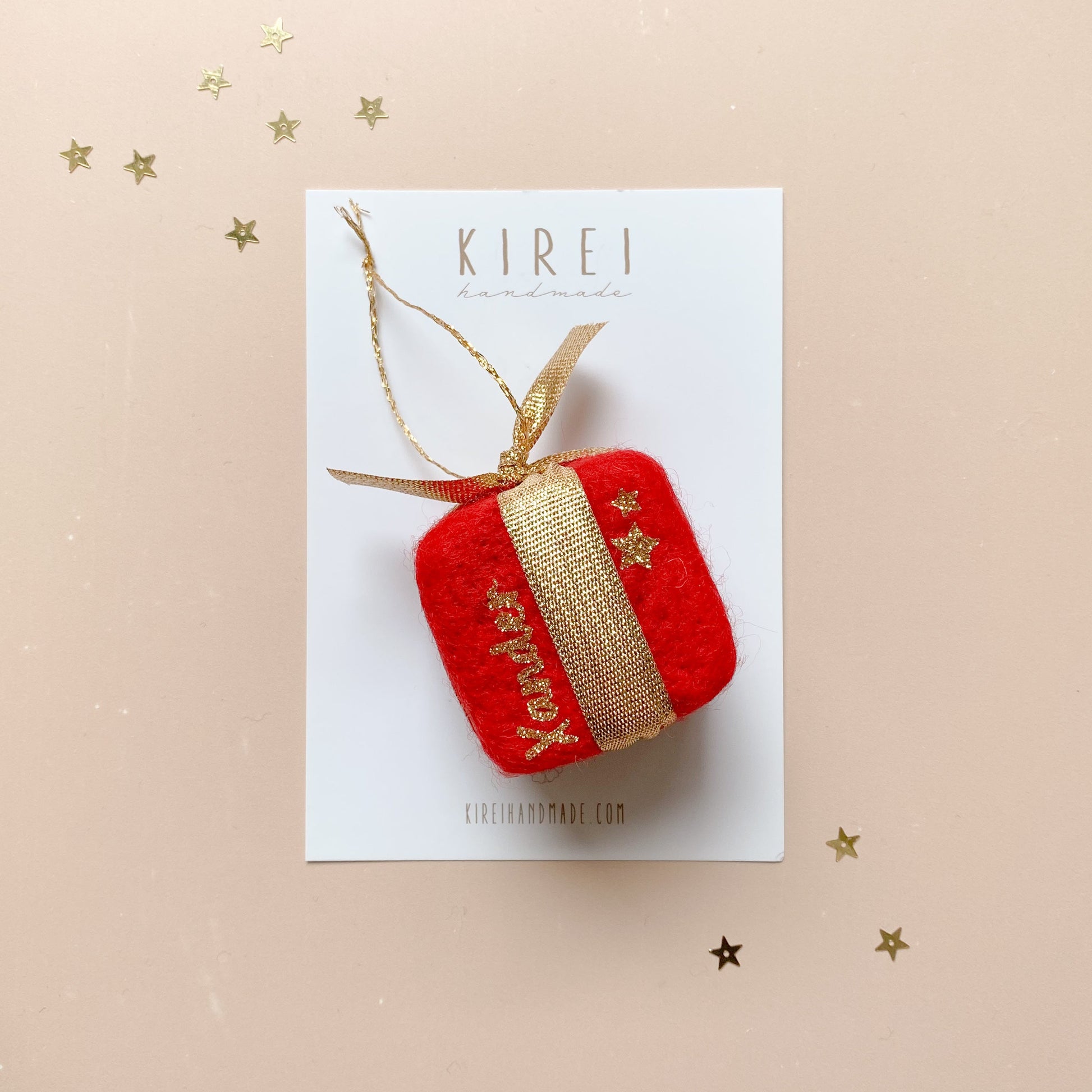 wool felted red gift box christmas ornament