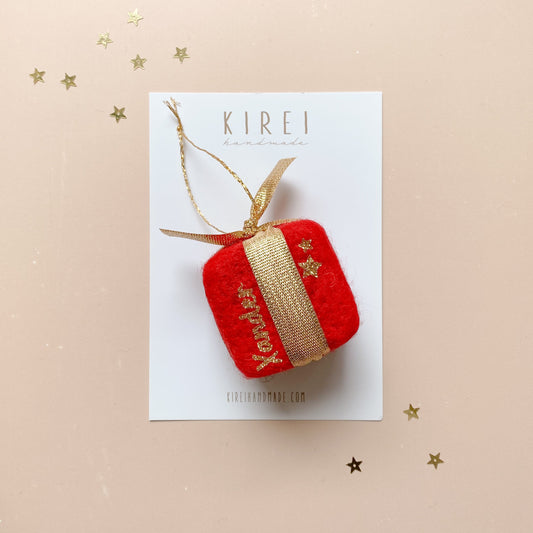 wool felted red gift box christmas ornament