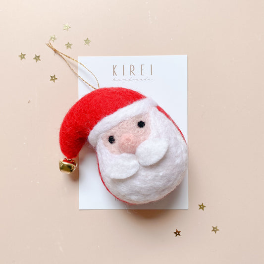 Felted Santa Claus ornament branding.