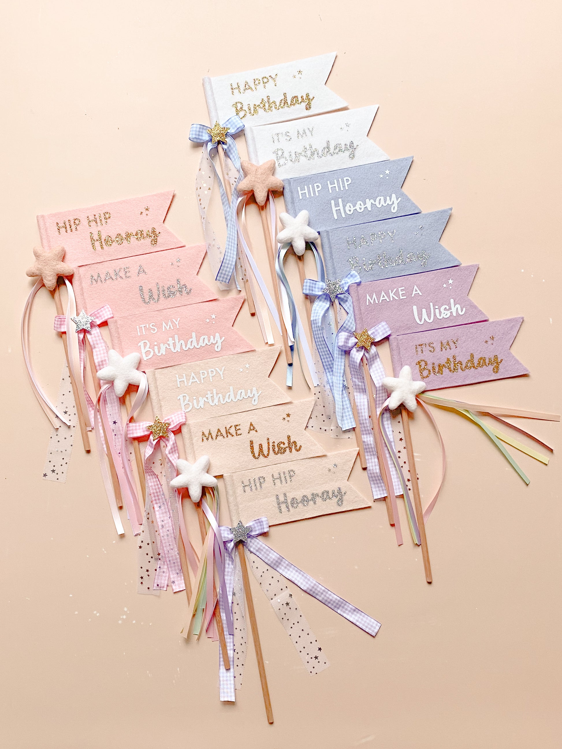 Decorative birthday wands with ribbons 