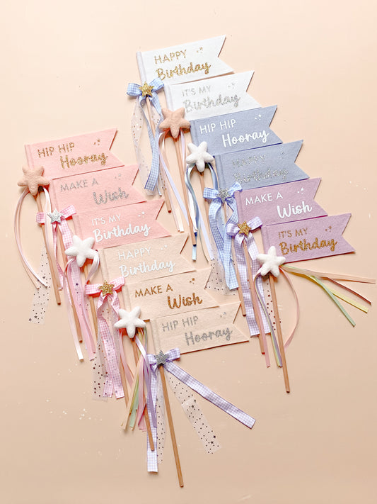 Decorative birthday wands with ribbons 