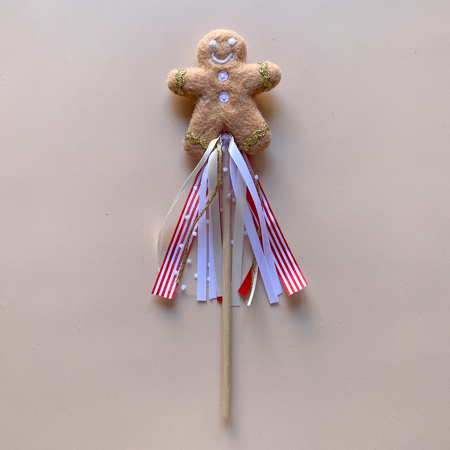 Gingerbread Kid Wand - Round Buttons *READY TO SHIP*