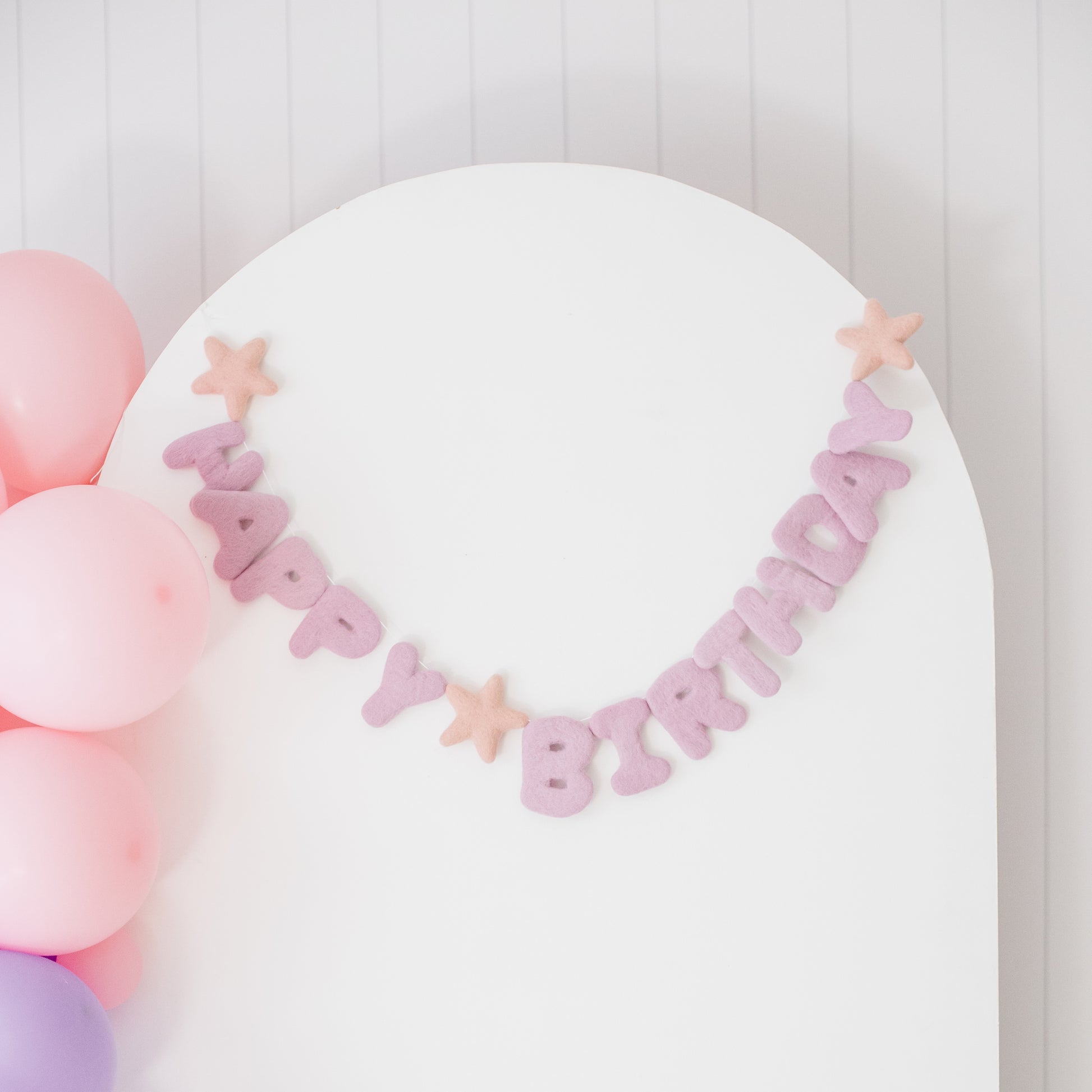 Handmade HAPPY BIRTHDAY felt garland with pink star
