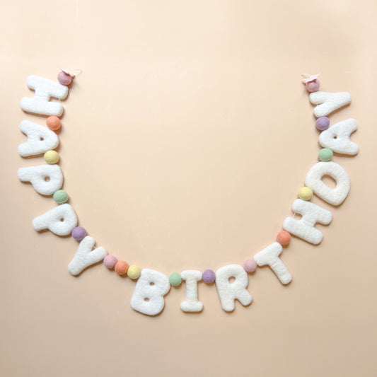 Happy Birthday Felt Garland - Pastel Pom Pom
