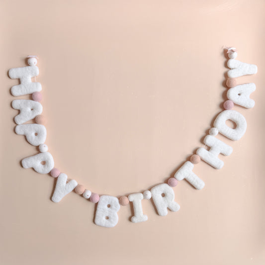 Happy Birthday Felt Garland - Pink Pom Pom