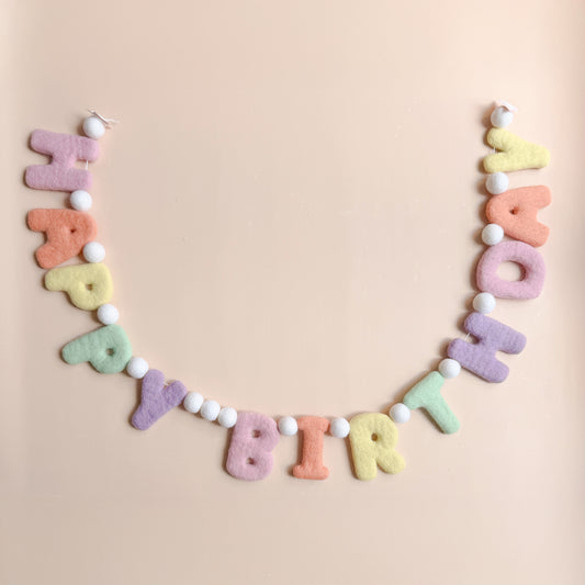 Pastel Happy Birthday Felt Garland - Pom Pom