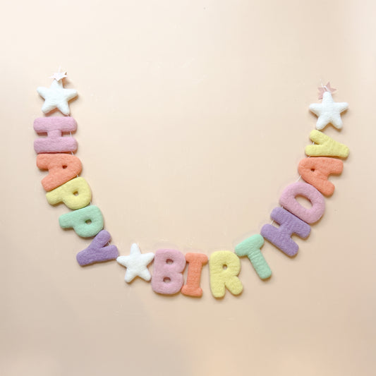 Pastel Happy Birthday Felt Garland - Star