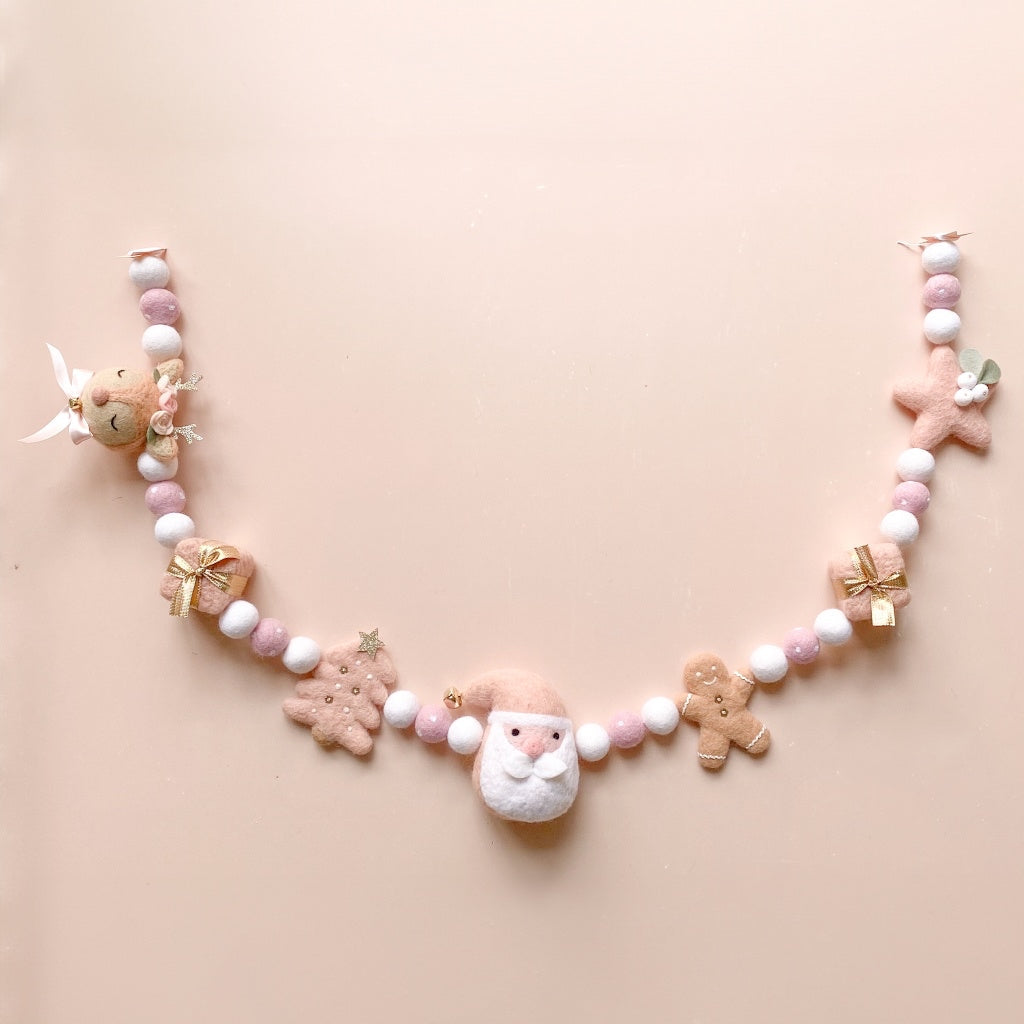 Decorative felted wool Christmas garland